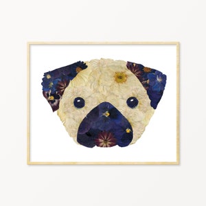 Impresión artística de flores prensadas de Pug, regalo conmemorativo para perros, regalo para mamá de perro, nuevo dueño de perro, Pugs