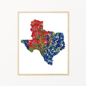 Pressed Flower Art Texas | Texas Wall Art | Texas Bluebonnet Print | Texas State Flower Gift | Pressed Flowers Print