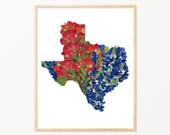 Pressed Flower Art Texas | Texas Wall Art | Texas Bluebonnet Print | Texas State Flower Gift | Pressed Flowers Print