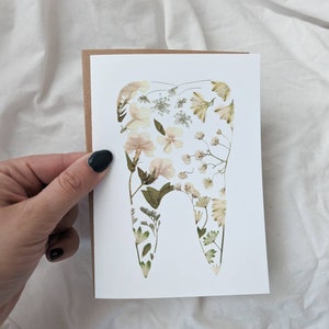 Tooth Greeting Card, Dentist Gift,  Dental Hygiene Gifts, Dental Office Gifts, Tooth Fairy Letter, Pressed Flower Art Print Cards