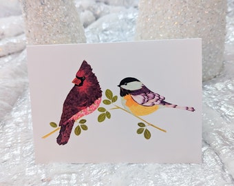 Pressed Flower Art Cardinal and Chickadee Christmas Cards | Greeting Cards Floral | Christmas Card Packs | Friend Christmas card