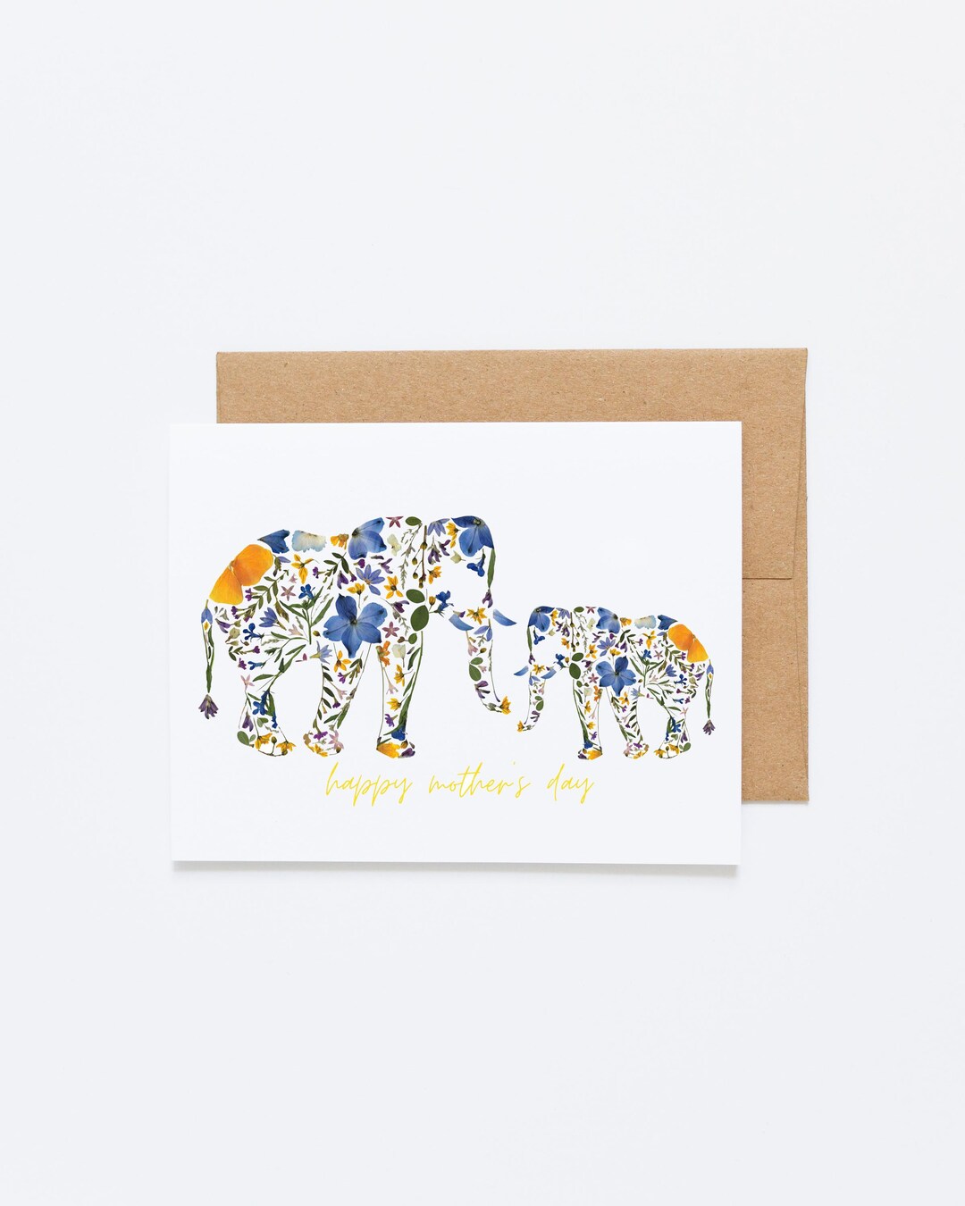 Elephants Mothers Day Card, Pressed Flower Art Print Card - Etsy