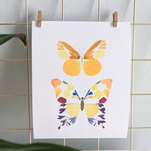 Pressed Flower Yellow Swallowtail Butterfly Art Print, Botanical Butterfly Print
