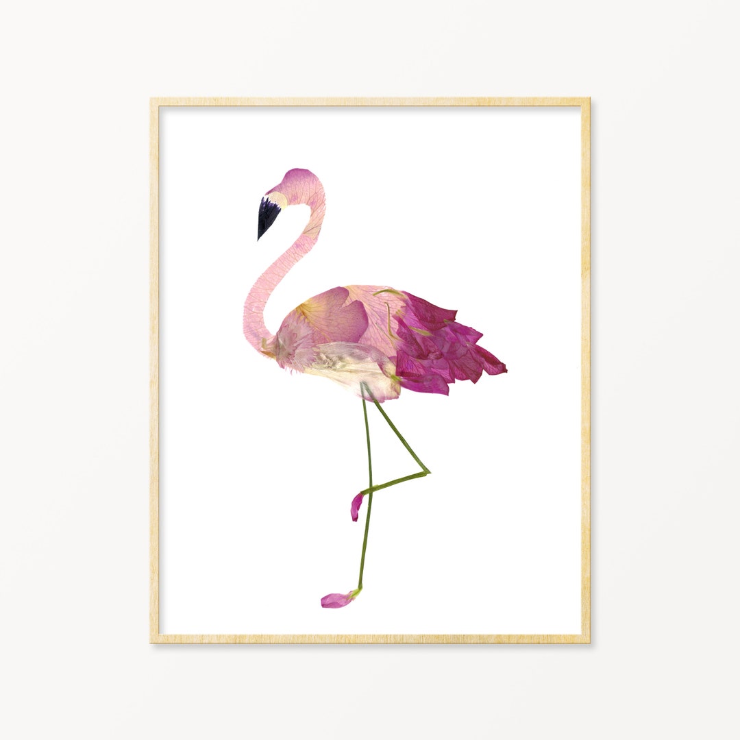 Pressed Flower Flamingo Print, Flamingos Gifts, Pink Nursery Wall Art ...