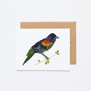 Red Winged Black Bird Card, Texas GIfts, Bird Gifts, Bird Nerd, Ornithology, Pressed Flower Art Print Cards