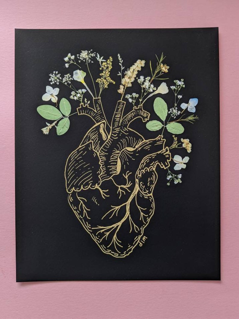 Anatomical Heart Print | Anatomy Art | Pressed Flower Art | Anatomical ...