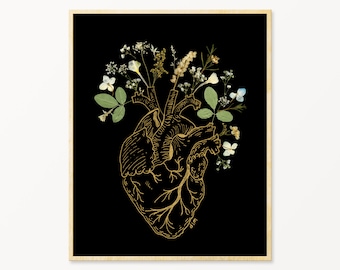 Anatomical Heart Print | Anatomy Art | Pressed Flower Art | Anatomical Heart Art | Medical Art | Cardiologist Gift | CHD | 8" by 10" Print