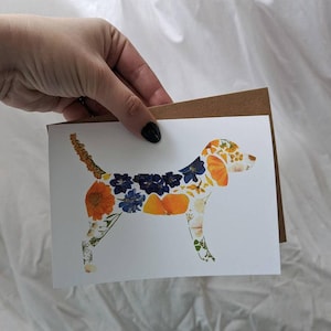 Beagle Gifts, Beagle Pressed Flower Art Print Greeting Card, Dog Cards