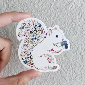 Squirrel Sticker | Squirrel Stickers | Squirrel Decal | Squirrel Gifts | Pressed Flower Die Cut Vinyl Stickers | | Pressed Flower Stickers