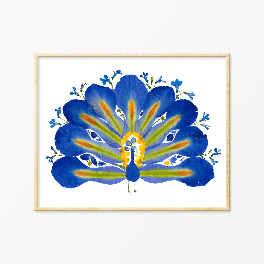 Pressed Flower Peacock Art Print, Peacock Decor, Peacocks Gifts Etsy