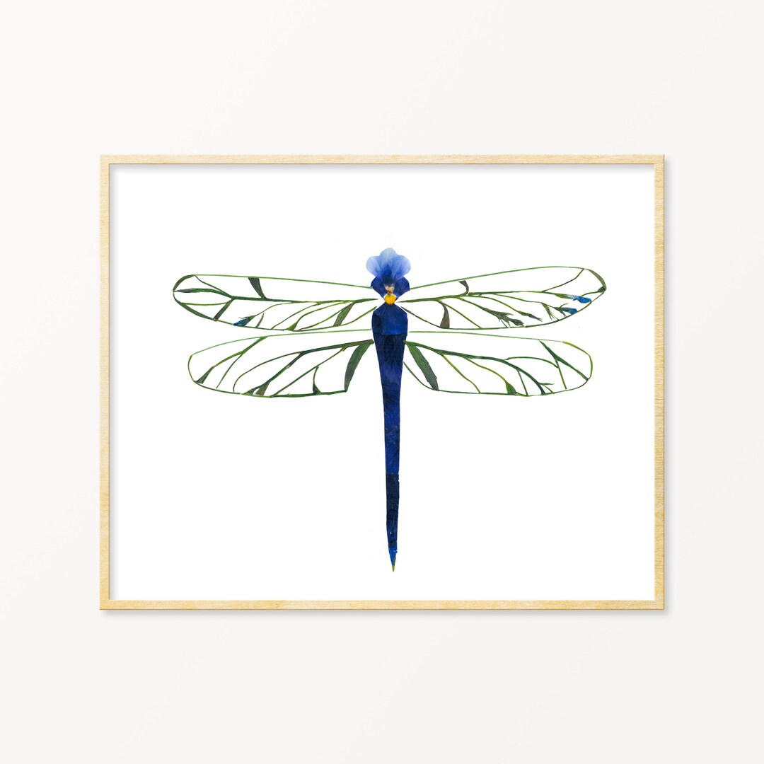 Blue Pressed Flower Dragonfly Art Print - Etsy