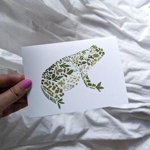 Frog Card, Pressed Flower Art Print Blank Greeting Card