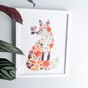 Red Fox Art Print, Fox Decor for Kids, Girl Fox Art, Fox Pressed Flower Art Print, Fox Wall Art Print, Floral Fox image 2
