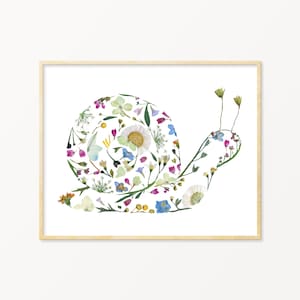 Snail Art | Snail Pressed Flower Print | Pressed Flower Art Print, Cottagecore Room Decor