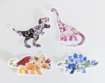 Dinosaur Stickers Pack, Dino Stickers, Cute Dinosaur Sticker, T-Rex Sticker, Pressed Flower Art Vinyl Waterproof Stickers