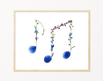 Music Teacher Gift | Pressed Flower Art | Music Gifts | Orchestra Gifts | Bohemian Wall Art | Boho Art Print | Music Notes Decor |