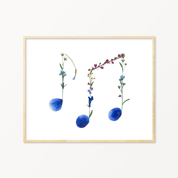 Music Teacher Gift | Pressed Flower Art | Music Gifts | Orchestra Gifts | Bohemian Wall Art | Boho Art Print | Music Notes Decor |
