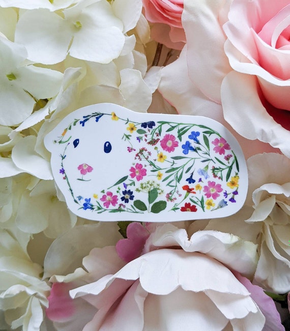 Guinea Pig Stickers | Guinea Pig Accessories | Pressed Flower Art Guinea Pig Vinyl Sticker