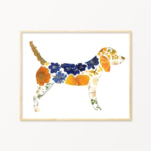 Pressed Flower Art Beagle Print, Beagle Gifts, Dog Mom Gift, Beagle Wall Art