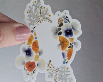 Koi Fish Sticker, Pressed Flower Art Vinyl Sticker