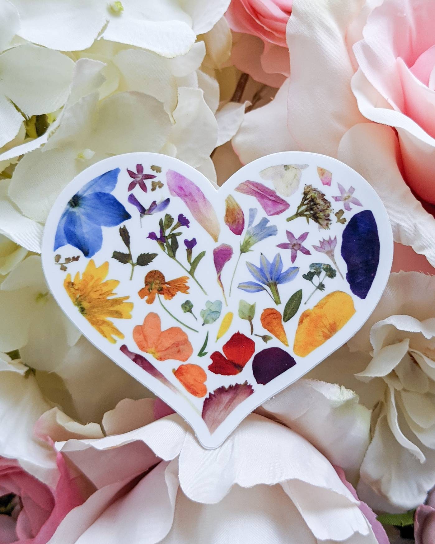 Pressed Flower Die Cut Vinyl Stickers Rainbow Heart Sticker Etsy