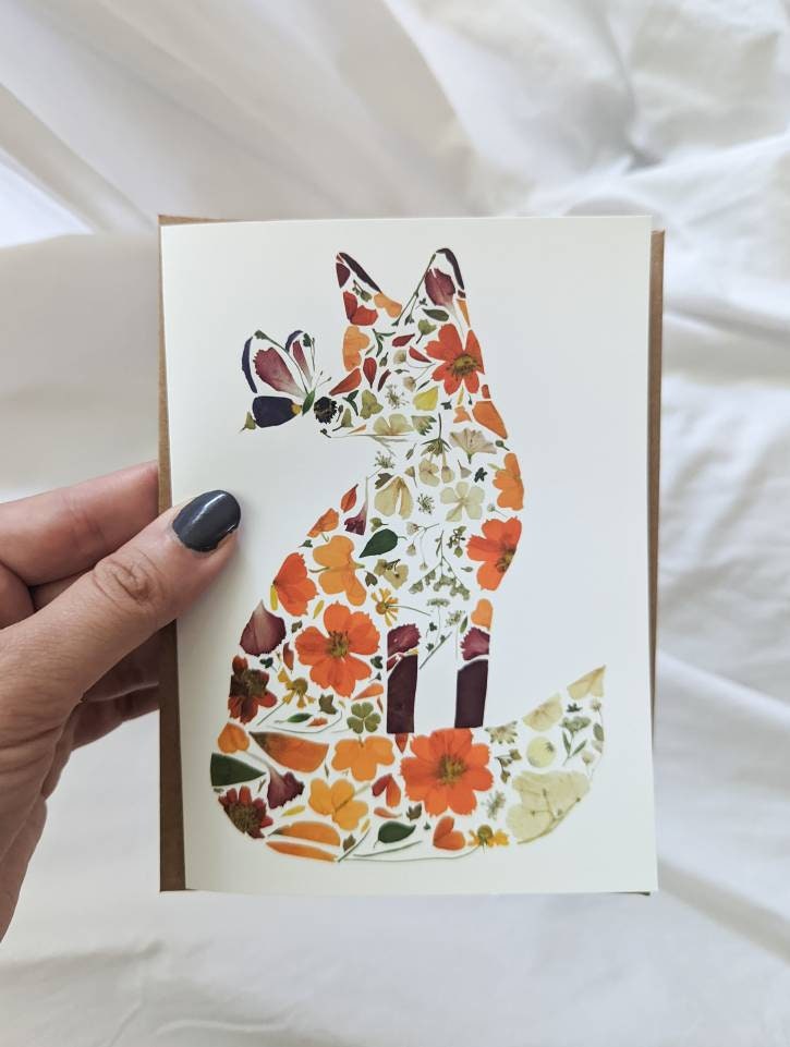 Woodland Cards, Pressed Flower Art Woodland Animals, Thank You Cards ...