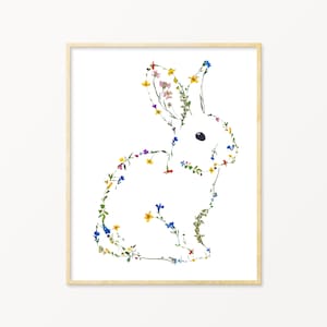 Bunny Rabbit Print | Pressed Flower Art Print | 8 by 10 Inches