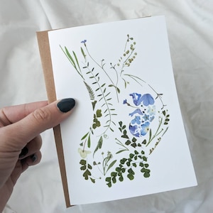 Pregnancy Announcement Card, Obgyn Midwife Doula Thank You Card, Pressed Flower Art Print Card, Card for Friend Who Gave Birth - Blue