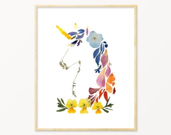 Unicorn Pressed Flower Art | Unicorn Nursery | Unicorn Gift | Unicorn Nursery Print |