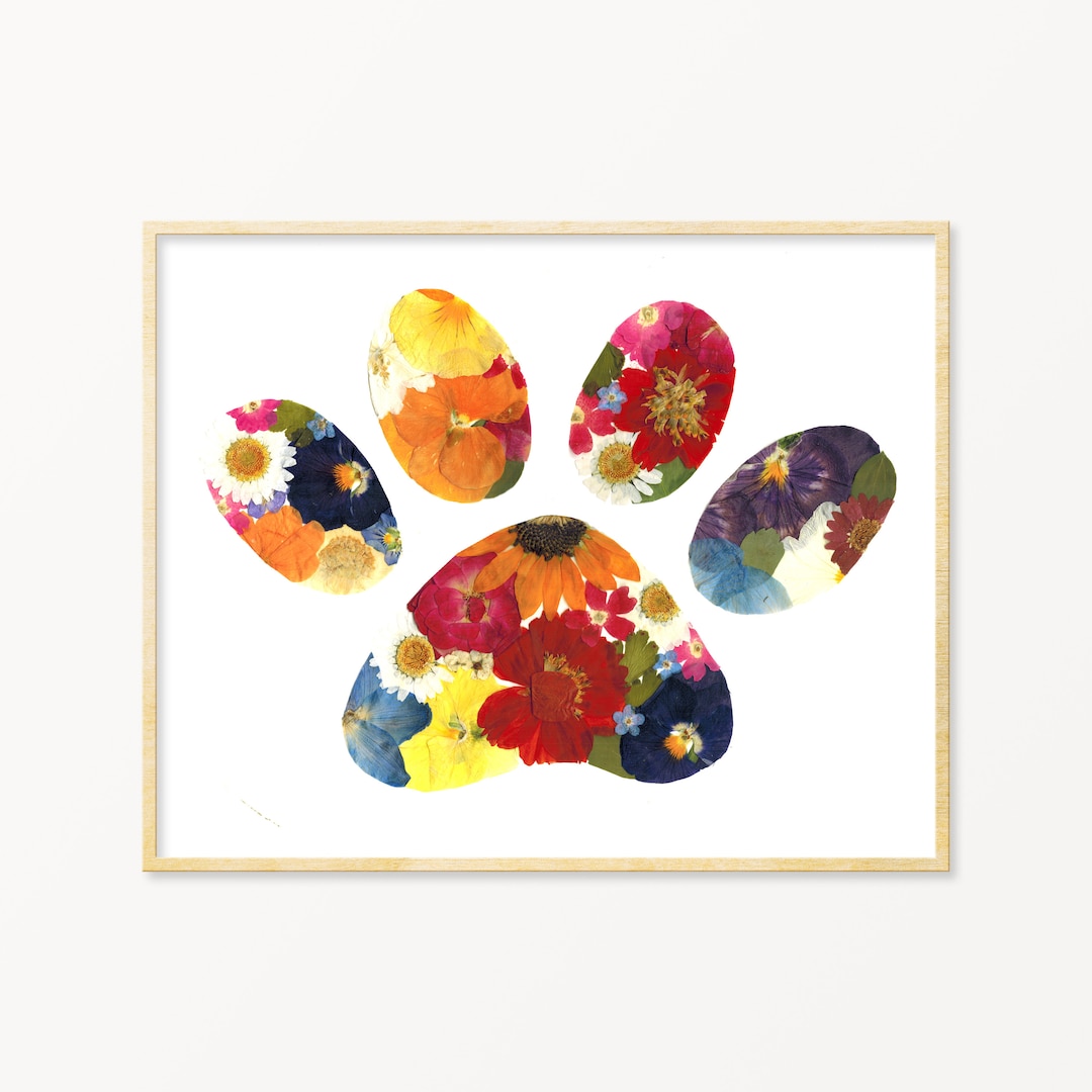 Pressed Flower Paw Print Wall Art, Dog Paw Art Print, Dog Mom Gift - Etsy