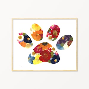 Pressed Flower Paw Print Wall Art, Dog Paw Art Print, Dog Mom Gift
