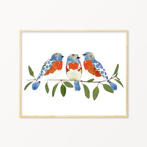Blue Bird Pressed Flower Art Print, Eastern Bluebird Art, New Home Gift Ideas, Bird Gifts for Mom, New York Gifts, Missouri Gifts
