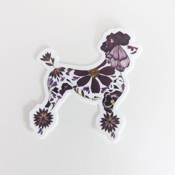 Black Poodle sticker | Pressed Flower Art Poodle | Poodle vinyl sticker  | Dog Stickers| | Pressed Flower Stickers