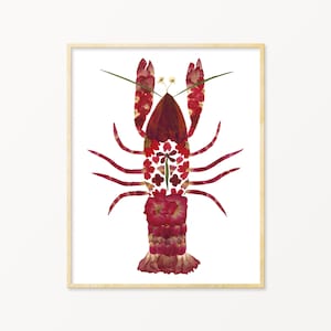 Pressed Flower Art Crawfish Print, Louisiana Gifts, Lobster Prints, Crustaceancore