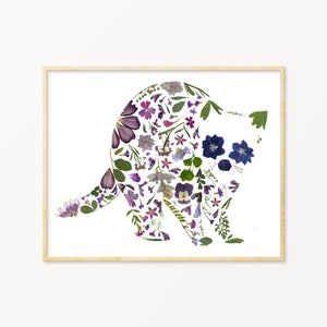 Pressed Flower Purple Raccoon Art Print, Woodland Nursery Wall Decor, Raccoon Gift
