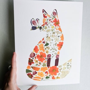 Red Fox Art Print, Fox Decor for Kids, Girl Fox Art, Fox Pressed Flower Art Print, Fox Wall Art Print, Floral Fox image 3