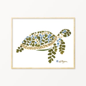 Pressed Flower Sea Turtle Art Print, Sea Turtle Gifts, Turtle Lover Gift, Coastal Nursery