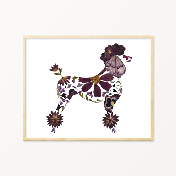 Poodle Art, Black Poodle, Standard Poodle Print, Pressed Flower Art Print