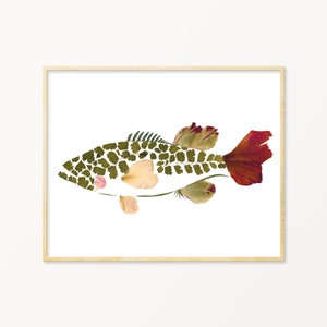 Large Mouth Bass Pressed Flower Art Print, Fishing Gifts, Fisherman Gift, Christmas Gift for Dad, Bass Prints, Fish Art Print