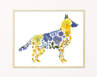 Pressed Flower German Shepherd Art Print, German Shepherd Gifts, Gift for Dog Owner, Dog Mom Gift,  Pet Memorial Gift