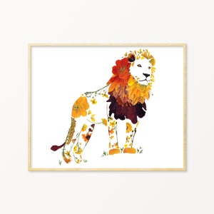 Pressed Flower Lion Art Print, Safari Nursery Decor