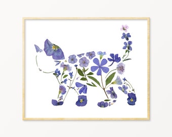 Cat Lover Gift, Black Cat Art Print, Crazy Cat Lady Gift, Pressed Flower Art,  Wall Art,  Home Decor,  Cat Print ("Eris")