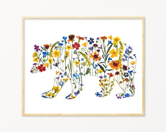 Pressed Flower Bear Art Print