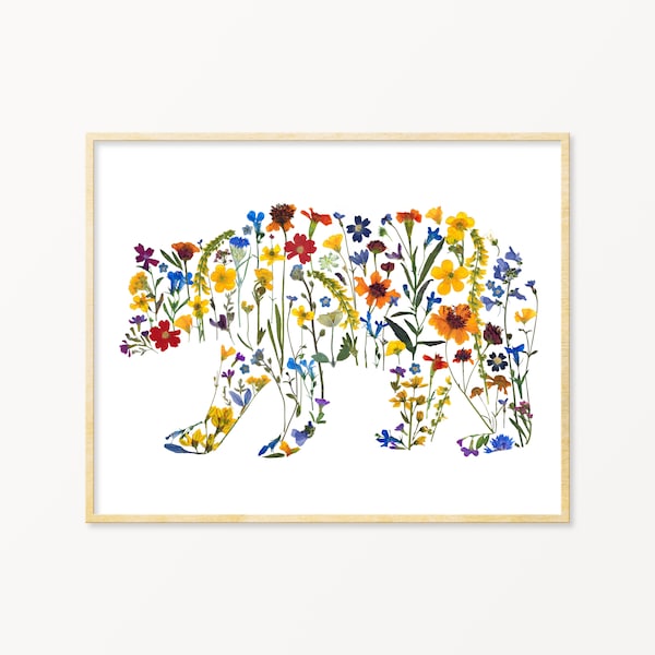 Pressed Flower Bear Art Print