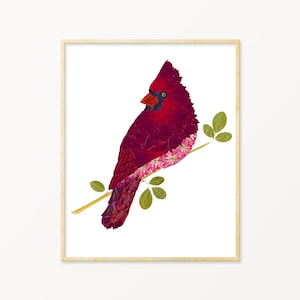 Pressed Flower Art PRINT - Cardinal, cardinals, pressed flower art, kitchen decor, farmhouse decor, spring, red birds