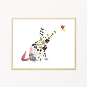 Cat Lover Gift | Cat Art Print | Crazy Cat Lady Gift | Pressed Flower Art | Wall Art | Home Decor | Cat and Butterfly Print ("Nala")