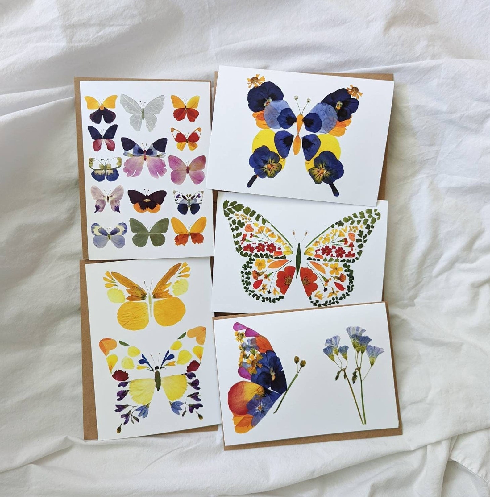 Pressed Flower Art Butterfly Greeting Cards, Botanical Floral ...