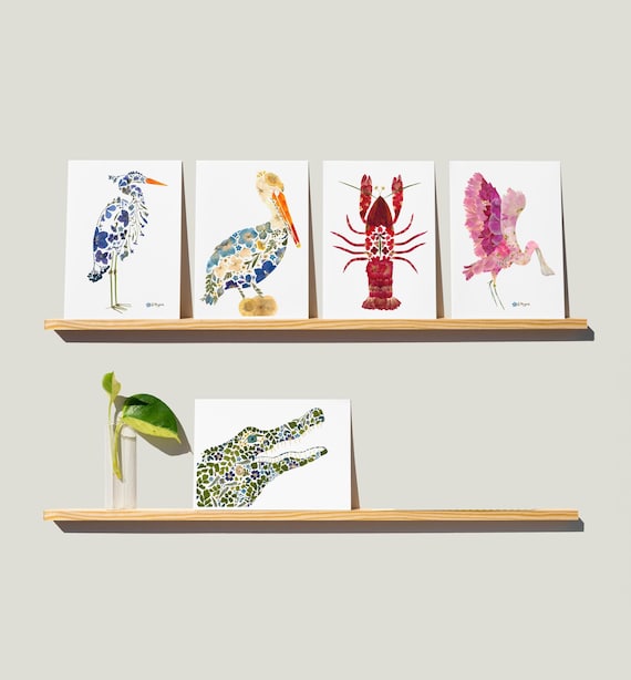 Southern Coast Blank Note Cards, Heron Card, Spoonbill Art, Gator Gift, Pelican Art, Crawfish, Louisiana Theme Gift, Texas Gifts