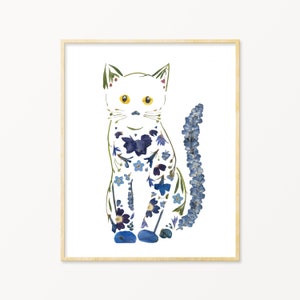 Cat Lover Gift, Black Cat Art Print, Crazy Cat Lady Gift, Pressed Flower Art,  Wall Art,  Home Decor,  Cat Print (&quot;Remi&quot;)