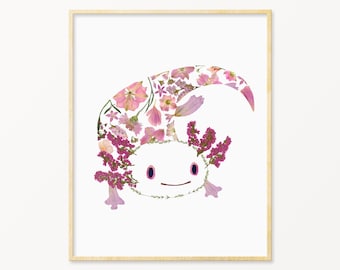 Axolotl Print | Pressed Flower Art | Axolotl Art | Axolotls | 8&quot; by 10&quot; Print